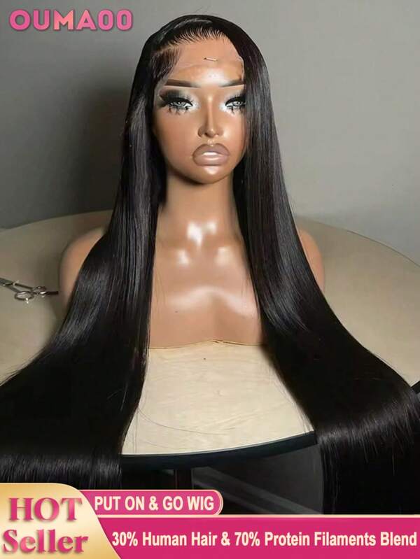 Peluca sin pegamento de densidad 200% 4*4 5x5 de poner y listo, peluca frontal de encaje HD de cabello humano mezclado, pre-depilada con cabello de bebé, peluca frontal de encaje transparente HD 13*4 13*6, peluca sin pegamento de 3 segundos para mujeres, color negro natural, peluca para uso diario de mujeres