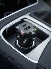 Chargeur de voiture rapide Glam Bling à double port USB Type C avec cristaux et strass, mini chargeur de téléphone portable pour allume-cigare, accessoire de décoration intérieure de voiture brillant en diamant pour femmes, voyage et road trip - A - Voir 4