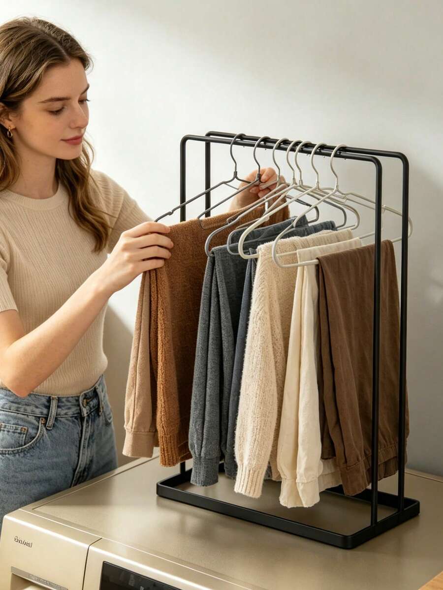 Large Capacity Steel Space-Saving Hanging Clothes Rack Stackable Shelf - Detachable Heavy Duty Metal Storage Rack, Modern Vertical Standing Rack, Wall-Mounted, Sturdy And Stylish, Easy To Assemble, Suitable For Closet/Laundry Room/Bedroom, Ideal For Small Spaces And Home Decor - Multicolor - View 1