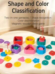 1 Set Fishing & Scooping Matching Box, Colorful Geometric Layered Stacking Blocks, Natural Wood Montessori Early Education Color & Shape Recognition Toy For Kids - Multicolor - View 3