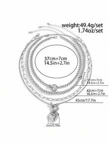 4pcs Set Minimalist Elegant Silver Layered Necklaces, With OT Clasp, Beaded Chain And Paperclip Chain, 3D Heart Pendant Short Necklace, Suitable For Girls - Silver - View 5