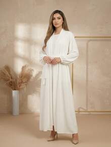 Hafizah 女款純色和服風阿拉伯式長袍與長裙套裝，不含頭巾 - 白色 - 查看 5