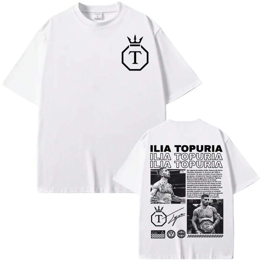 26 El Matador Ilia Topuria T-Shirt für Herren, Harajuku Grafik T-Shirts, Unisex Sommer Kurzarm T-Shirt für Damen, Streetwear - Weiss - Übersicht 1