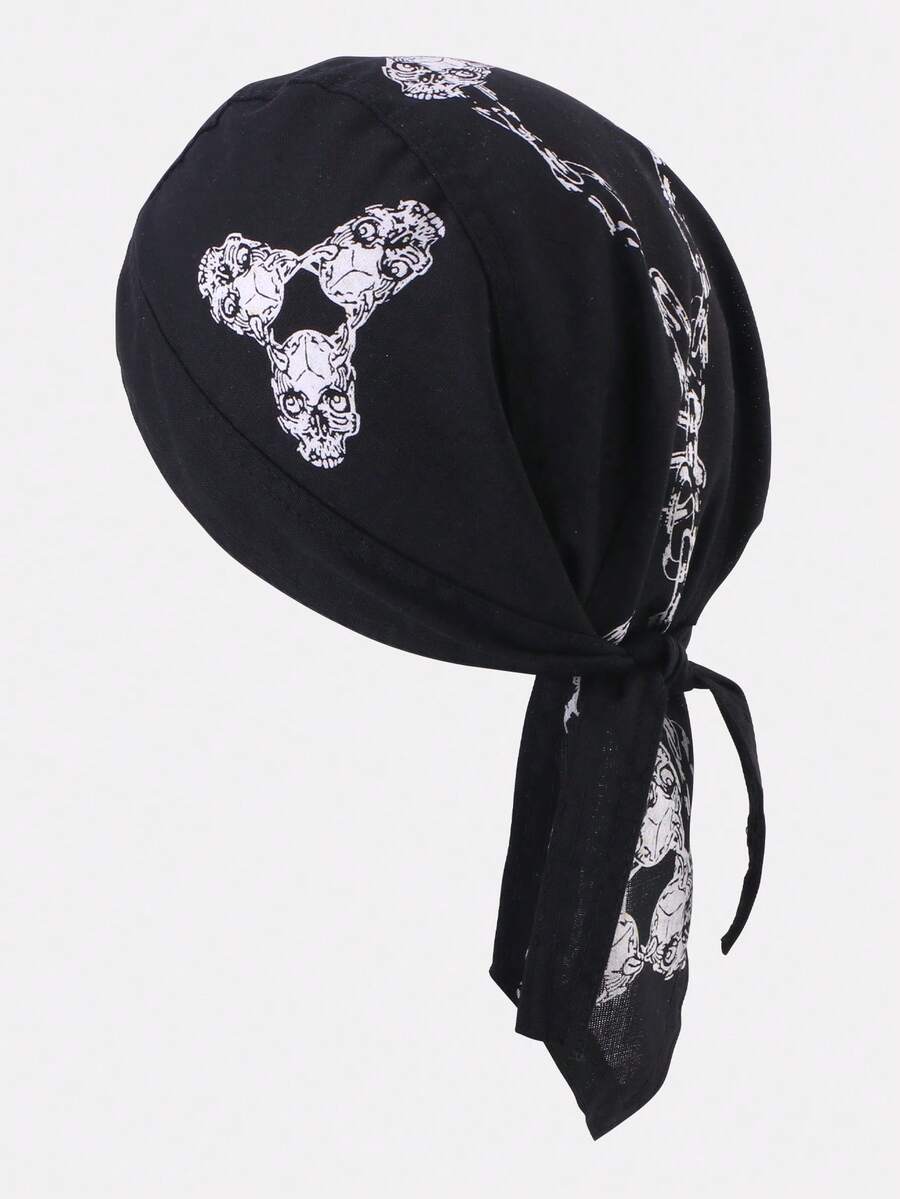 1 buah Bandana Kepala Motif Api Bajak Laut untuk Pria, Cocok untuk Bersepeda dan Penggunaan Sehari-hari - Tengkorak Rantai - View 1