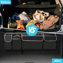 1pc Universal Car Seat Back Storage Bag With Large Capacity Oxford Cloth, Multi-Pocket Car Trunk Organizer, Multi-Function Storage Mesh Bag For Vehicle Organization - Black - View 7