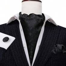 4PCS Men's Pattern Black Ascot Cravat Set With Pocket Square & Cufflinks, Sleek Neck Accessory For Wedding, Prom, Party And Basic Formal Gift - Black - View 3