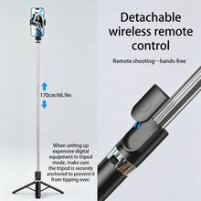 Palos de selfie Bluetooth portátil plegable extendible de 170cm, soporte de trípode de piso todo en uno para teléfono, soporte portátil para selfie y transmisión en vivo de teléfono, fotografía con control remoto Bluetooth, soporte para videos cortos y grabación de vlogs - 170 cm/66,9 pulgadas - Ver 2