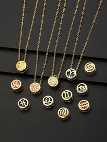 Fashionable, High-End, Shiny, Elegant, Minimalist, 12 Zodiac Signs, Teardrop-Shaped Birthstone Crystal Zirconia Pendant, Gold Stainless Steel Necklace, Collarbone Chain, Suitable For Women's Daily Wear, Can Be Given As A Gift To Family And Friends - Multicolor - View 3