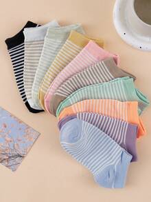 1 Paar/3 Paar/5 Paar/10 Paar zufälliger Stil Damen Macaron gestreifte Freizeitsocken, weich und hautfreundlich, geeignet für Frühling und Sommer Alltagskleidung - Verschiedenfarbig - Übersicht 4