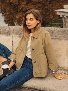 Women's Fashion Long Sleeve Regular Fit Polyester Lapel Jacket, Non-Stretch Fabric, Suitable For Autumn And Spring - Khaki - View 5
