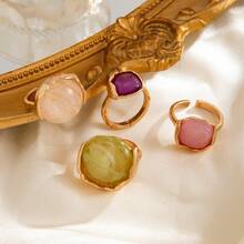 European And American Cross-Border Fashion Ins Colorful Gemstone Inlaid Ring, Vintage Round Gradient Resin Open Stackable Ring - Gold - View 9