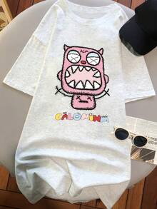 Women's Short-Sleeved Summer T-Shirt, Stylish Design, Slim Fit, Cartoon Print, Made Of Pure Cotton, Top, Basic Shirt. #3333 - 黑色 - 查看 7