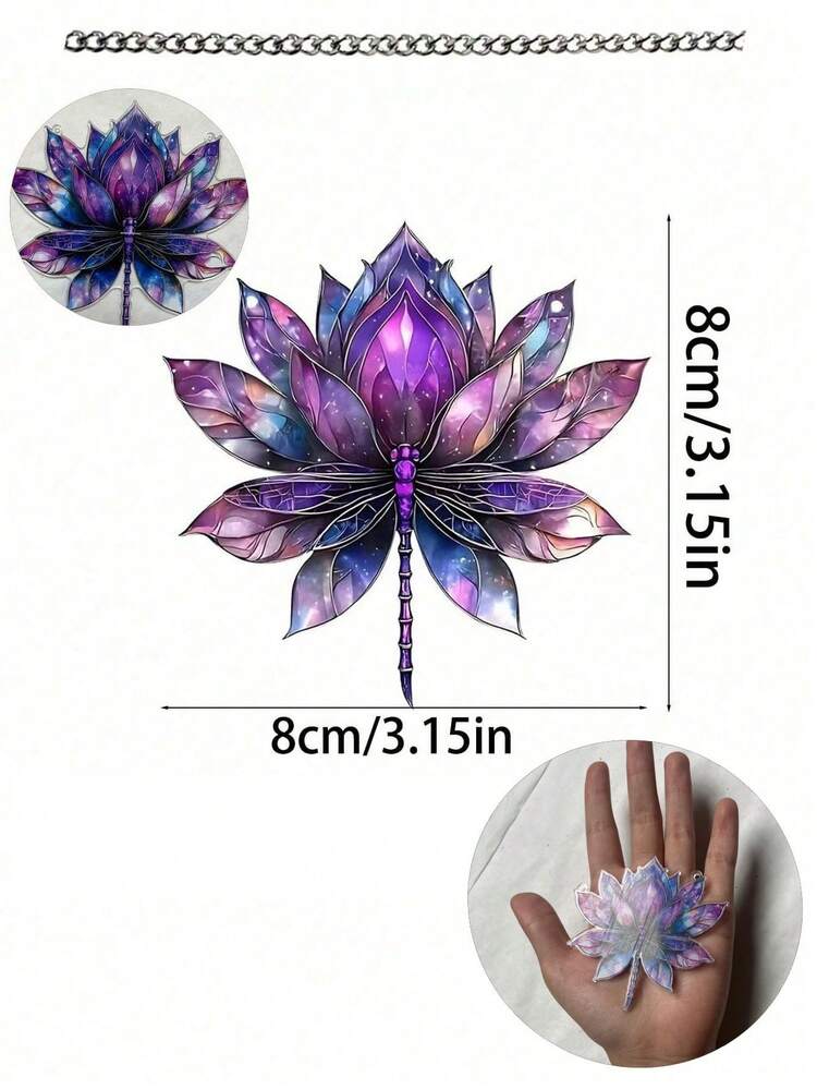 藍蓮花蜻蜓捕光器，2D壓克力吊飾，紫色彩繪玻璃風格，窗戶家居裝飾，夢幻星空藝術，波希米亞風，捕光吊飾，室內外裝飾 - 太陽捕手 - 查看 9