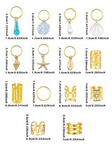 157pcs Ocean Style Hair Rings With Shell Starfish-Summer Vacation Adjustable For Girl's Braids - Gold - View 7