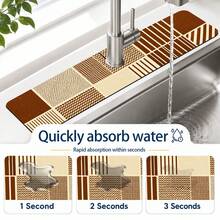 1pc Plaid Pattern Non-Slip Diatomaceous Earth Faucet Drain Mat, Quick-Drying Absorbent Sink Splash Guard, Rubber Base, Suitable For Kitchen/Bathroom Faucet - Multicolor - View 6