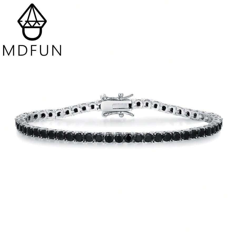 MDFUN 18K白金鍍層 3mm圓形黑色奈米網球手鍊 中性珠寶