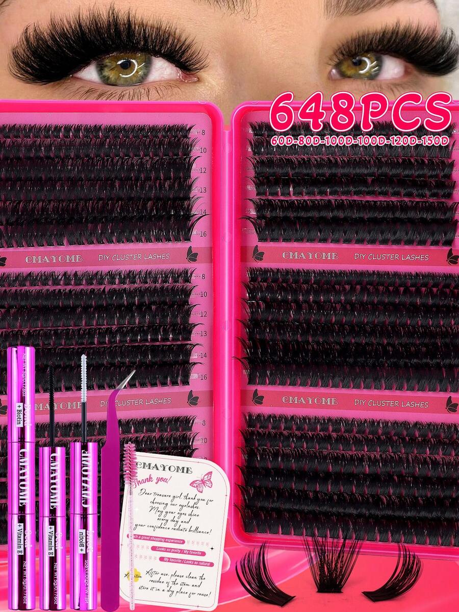 648/684/720pcs Single Cluster False Eyelashes, Large Capacity Single Cluster False Eyelash Book, Soft Natural Mixed Style Eyelashes, Easy To Use, Suitable For Daily Commute, Night Party, Beach Vacation, Pool Party, Waterproof Eyelash Clusters
