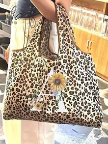 Mala de Senhora com Estampa de Leopardo e Flores Margarida, Personalização de Inicial A-Z, Grande Capacidade | Espaço Amplo para Compras, Design Dobrável, Adequada para Uso Diário, Viagens, Trabalho e Compras de Supermercado - Carteira com Estampa de Leopardo, Mala a Tiracolo Multifuncional, Pega Resistente, Acessório de Moda com Padrão, Presente para o Dia do Professor, Regresso às Aulas, Dia da Independência, Viagens de Férias - Multicolorido - Ver 6