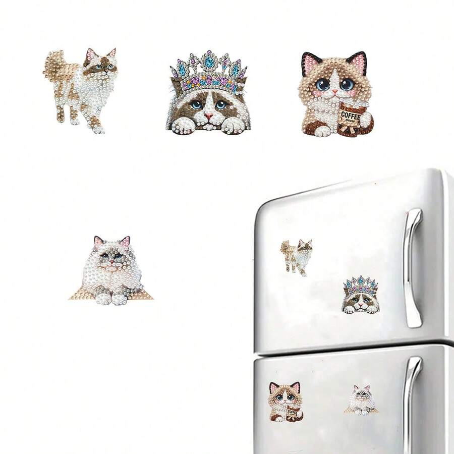 4pcs Diamond Art Refrigerator Magnets Ragdoll Cat Diamond Painting Decoration DIY Diamond Painting Magnet Kit Suitable For DIY Crafts Gifts Refrigerator Mailbox Decoration - View 1