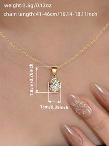 1pc Elegant Cubic Zirconia Pendant Necklace, Suitable For Women To Wear, Perfect For Wedding, Engagement, Anniversary, Party, Valentine's Day Gift - Yellow Gold - View 6