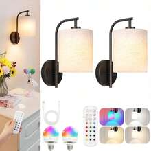 2pcs Battery Powered Wall Lights, Gold/Black Rechargeable Wireless Wall Sconce With Remote Control, 12 Color RGB Light And Timer Function, Dimmable Indoor Wall Lamp - 2pcs - View 9