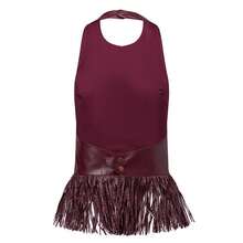 Womens Tassel Halter Tank Tops Summer Fashionable Solid Color Backless Faux Leather Vest(No Model Photos, Real Product As Shown) - Brown - View 4