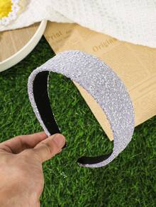 1Pc Elegant Light Luxury Full Diamond Headband, Wide Sparkling Rhinestone Hair Accessory, Suitable For Party/Wedding/Daily Outfit - Multicolor - View 6