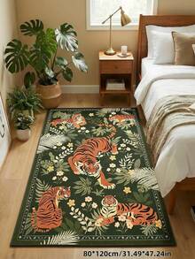 1pc Tiger Stripe Area Rug, Bohemian Style Washable Living Room Carpet, Vintage Soft Dining Room Rug, Non-Slip Wear-Resistant Large Rug, Suitable For Office, Bedroom, Living Room, Entryway Welcome Mat - Green - View 7
