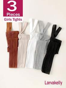 3 Pairs Kids Suspenders Snug Fit Ribbed Tights, Spring/Autumn Simple Versatile Base Layer Socks, School Style Suspenders Design, Suitable For 1-3 Years Old Toddlers - Multicolor - View 5