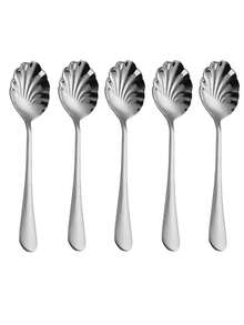 1/5PCS 304 Stainless Steel Hammered Shell Design Serving Spoon, High-Value Restaurant Hotel Portion Spoon, Home Stirring Spoon, Coffee Small Spoon - View 9