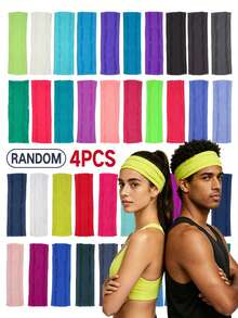 4pcs Strip Headbands, Unisex Functional Sports Flat Headband, Elastic Fabric, Breathable Sweat-Absorbent, Comfortable Fit, Outdoor Riding Motorcycle Driving Headband - Multicolor - View 1