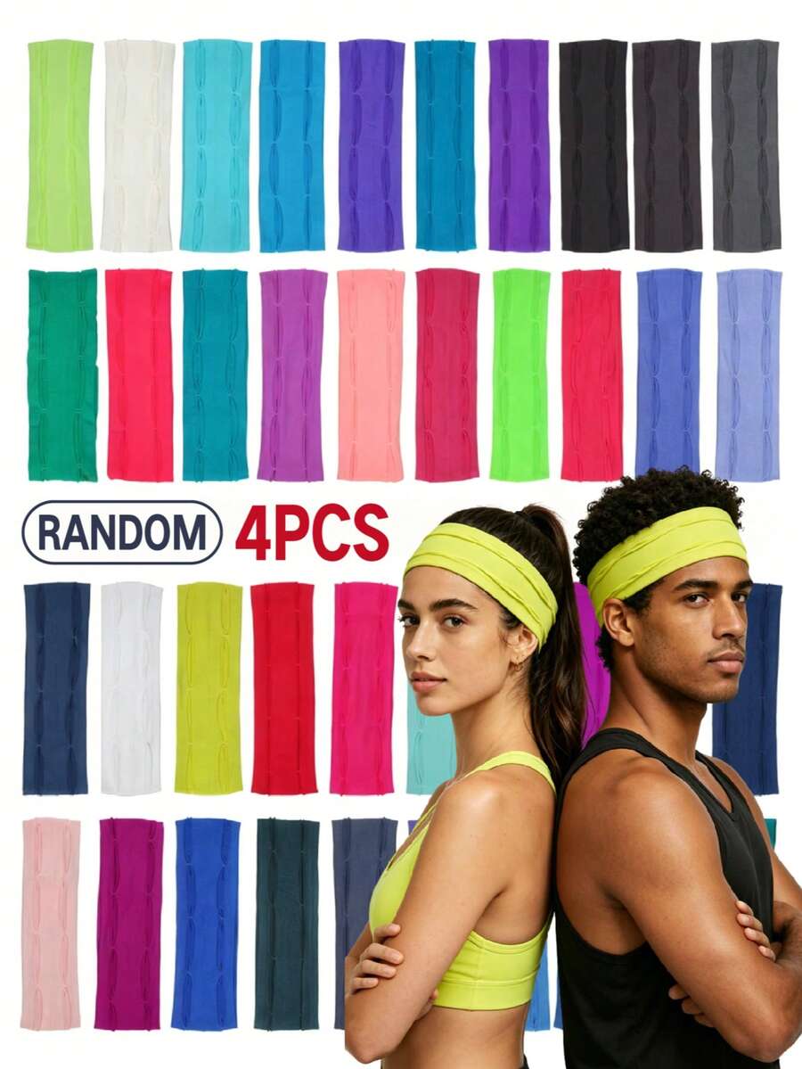 4pcs Strip Headbands, Unisex Functional Sports Flat Headband, Elastic Fabric, Breathable Sweat-Absorbent, Comfortable Fit, Outdoor Riding Motorcycle Driving Headband - Multicolor - View 1