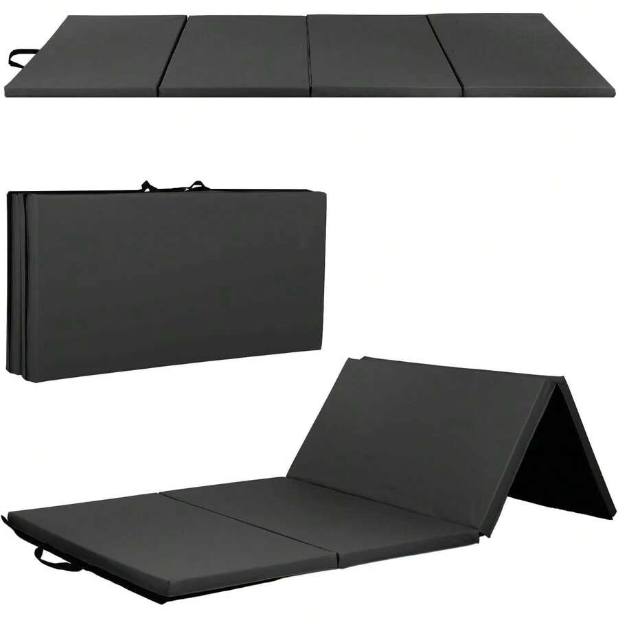 Foldable Gymnastics Tumbling Mat - Portable Thick Exercise Panel With Carrying Handles, Durable Home Gym Pad For Cheerleading Martial Arts & Stretching. - Black - View 1