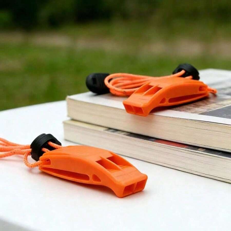 2-Tone Loud Survival Whistle | Emergency Whistle With Backpack Clip & Paracord | Camping Hiking Outdoor Rescue Signal Gear - Orange - View 1