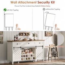 Beaully Rustic Farmhouse Buffet Sideboard, 59" Wide Storage Cabinet With Sliding Barn Doors, Built-In 3 Drawers, Detachable Wine Rack And Customizable Adjustable Shelves - Retro White and Wood Color - View 4