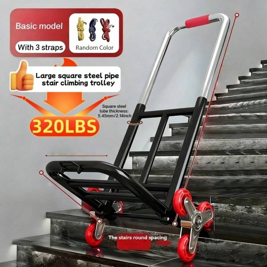 Heavy-Duty Folding Trolley, Equipped With Adjustable Buckles, Stair Wheels, And A Portable Lifting Function, Suitable For Transportation And Shopping; Foldable Design. - Large - Basic - View 1