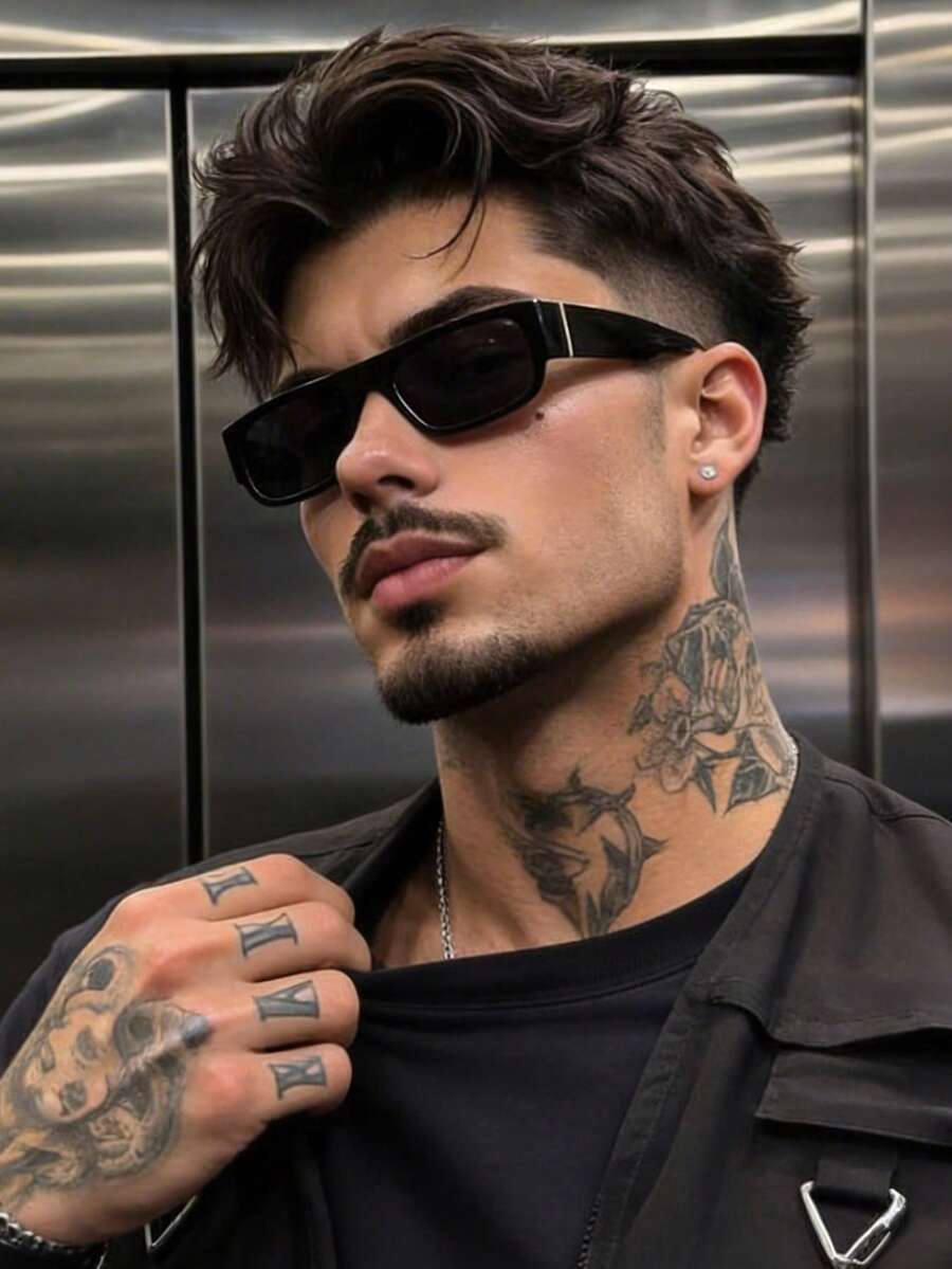 1pc Classic Men's Black Square Frame Fashion Glasses, Suitable For Outdoor Leisure, Travel, Daily, Party, Driving, Hiking, Vacation, Beach Accessory - Black - View 1