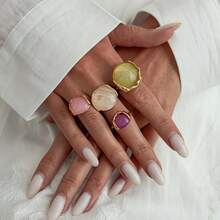 European And American Cross-Border Fashion Ins Colorful Gemstone Inlaid Ring, Vintage Round Gradient Resin Open Stackable Ring - Gold - View 3