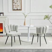 Set Of 2 European Dining Chairs With Floral Backrests And Velvet Upholstery. Light Grey Textured Velvet + Black Metal Legs - Black - View 5