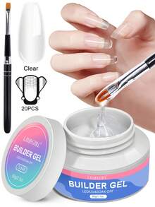 LIMEGIRL 硬式建構膠 60g 透明/粉色/白色 LED UV 延長甲膠，強效加固與雕塑甲膠，適用於覆蓋層，專業沙龍與 DIY 美甲 - 無色 - 查看 1