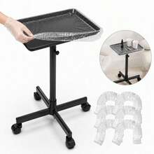 Utility Cart With Wheels Adjustable Height 30 To 42 Inches ,Salon Tray Cart With 10 Sheets Of Tray Film,  For Tattoo Tray, Salon Tool/Color Tray, Beauty Spa Tray, Dentist Tray Christmas Gift - Black - View 2