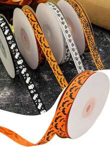 1 pieza Cinta decorativa con patrón de murciélago de Halloween, cinta para envolver regalos, cinta de decoración festiva, caja de regalo de joyería, cinta para accesorios de cabello DIY. Adecuada para días festivos. Múltiples estilos disponibles. - A - Ver 1