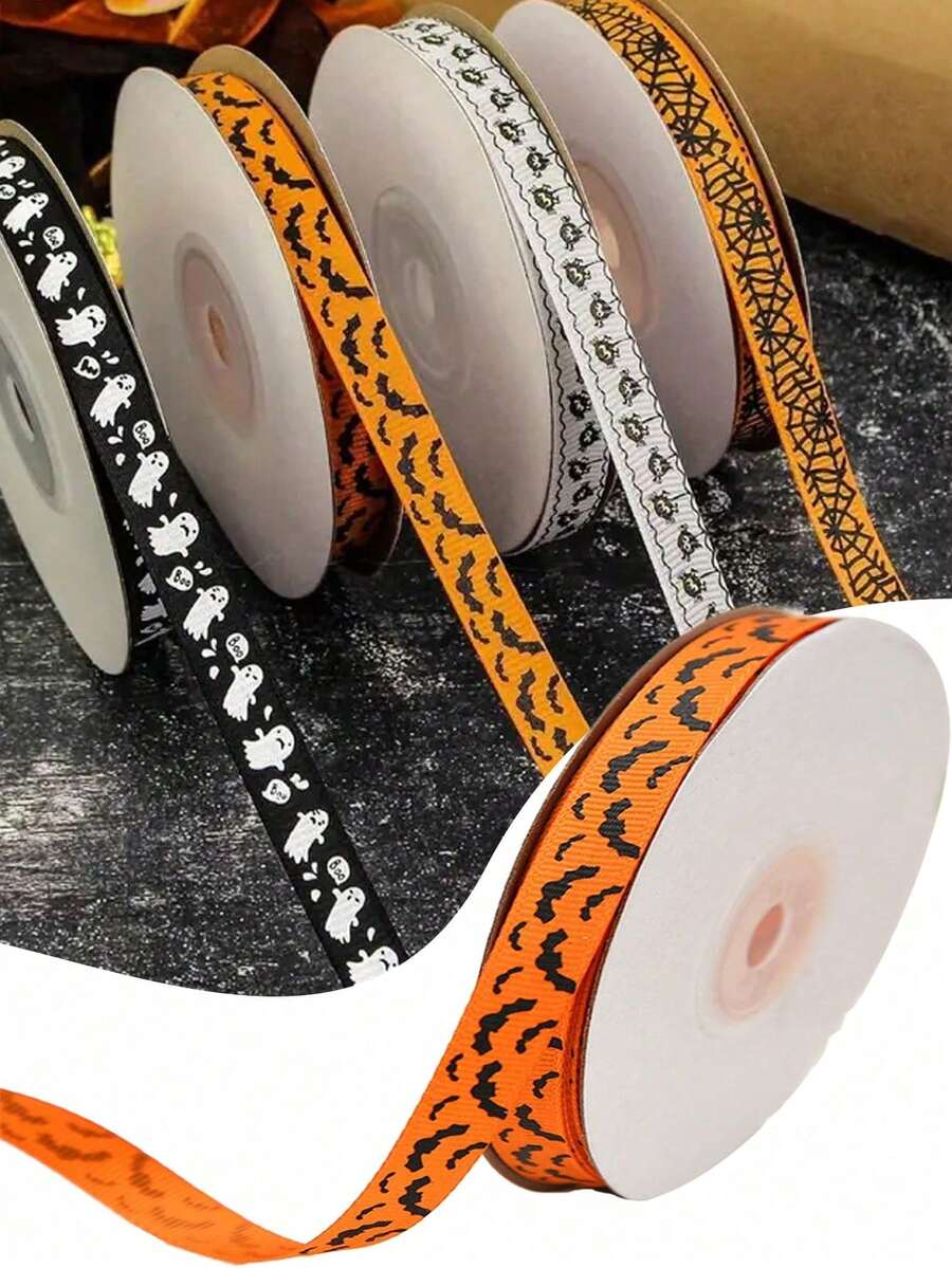 1 pieza Cinta decorativa con patrón de murciélago de Halloween, cinta para envolver regalos, cinta de decoración festiva, caja de regalo de joyería, cinta para accesorios de cabello DIY. Adecuada para días festivos. Múltiples estilos disponibles. - A - Ver 1