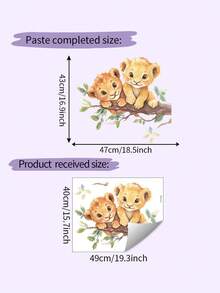 1pc Watercolor 2 Little Lions & Branch Pattern Removable PVC Wall Sticker, Self-Adhesive Waterproof Warm Mori Style Nursery Bedroom Background Wall Decor For Baby Boy - Multicolor - View 8