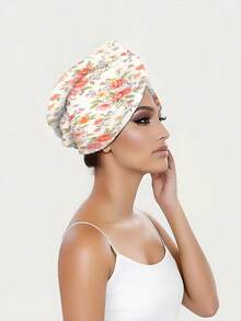 1/2pcs Fresh Floral Theme Bathroom Decor Bathrobe Pattern Design Bath Towel & Bath Cap Set, With Button Bathrobe And Hair Drying Towel, Soft Polyester Fiber, High Absorbency Bath Towel & Bathrobe 2 Pieces Set, Women's Wearable Bathrobe Towel, Suitable For Bath, Sauna And SPA, Bathroom Essential, Summer All-Season Beach Towel - Multicolor - View 8