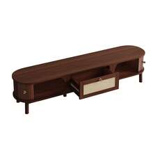TV Stand And Coffee Table Set, Walnut-Color Living Room Furniture With Sliding Doors, Woven-Style Drawer, Rounded Edge Storage Design - Walnut - View 8