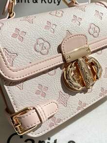 Carit & Koty 1pc Women Top Handle Bag, 2026 New Model, Embossed Hardware Buckle PU Leather Crossbody Bag, Structured Satchel For Daily Leisure Dates Gatherings - Baby Pink - View 6