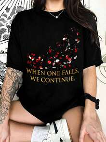 When One Falls We Continue Shirt, Clair Obscure Expedition 33 T-Shirt, Expedition 33 Quote Hoodie, Expedition 33 Merchandise - Black - View 1