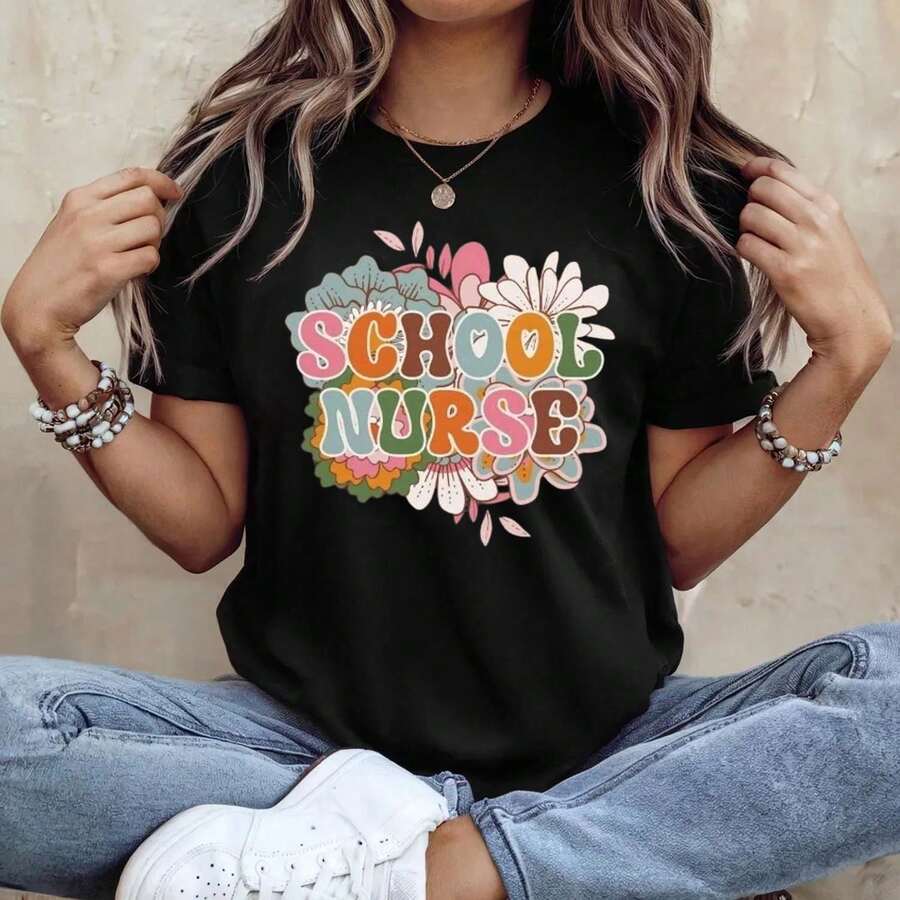 Womens Summer Tops School Nurse Shirt, School Nurse Gift For School Nurse, School Nurse TShirt, Back To School Nurse Tee, 100% Cotton Short Sleeve - black003 - 查看 1