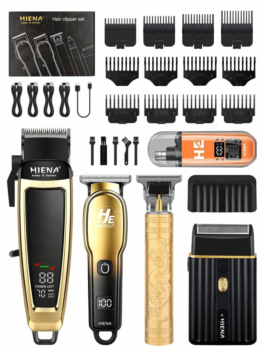 HIENA-5 Men's Professional Hair Clipper Gift Set, Wireless Hair Clipper Set And Trimming Set, Electric Beard Trimmer And Nose Hair Trimmer Set, Reciprocating Shaver And Men's Facial Grooming Set, Comprehensive Gift Set Designed For Men - View 1